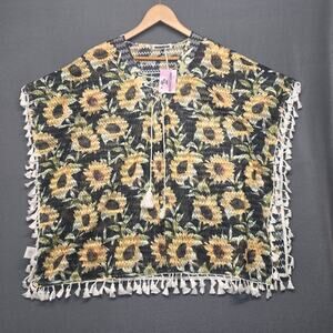 Sunsations Kimono Poncho Beach Cover Up Womens OS Floral Sunflower NEW